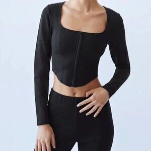 Aritzia Sunday Best Black Marerick Long Sleeve Corset Cropped Zip Front Small